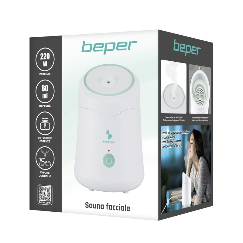 BEPER P302VIS010 Hidra Dampf-Gesichtssauna, Tiefenreinigung und Feuchtigkeitspflege, Gesichtsdampfer mit 60-ml-Tank,