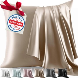 Welldora 100% Silk Cushion Cover, 40 x 40 cm, High Weight: 22 Momme, Ideal for Skin and Hair, Highest Grade 6A & YKK, Strictly Certified in Switzerland, Oeko-Tex* Silk Pillowcase, Beige Gold