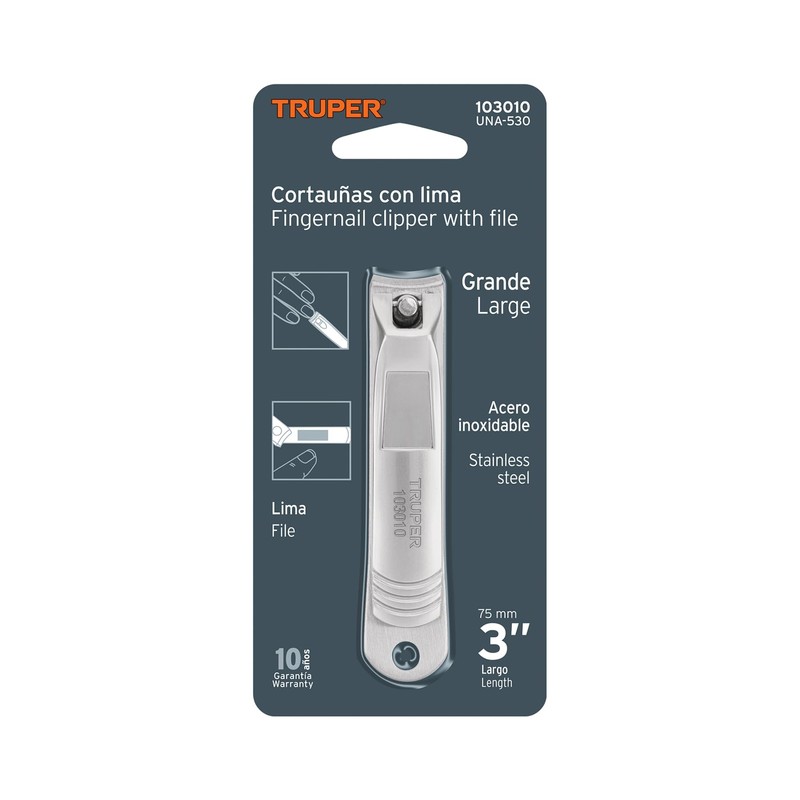 Truper UNA-530, Corta uñas 3" acero inoxidable acabado niquelado