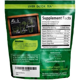 Opportuniteas Organic Liver Detox Tea - Matcha Green Tea, Milk Thistle, Coconut Water, Spirulina, Ginger, & Cinnamon Vegan & Non-GMO - 60 Servings