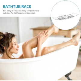 Cabilock Table and Shower Fits Most Extendable Bath Bathtub 63X20X4CM, Silver