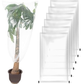 ANPHSIN 6 Pcs Winter Plant Film Cover with Drawstring - 35" x 59" Plastic Plant Cover Freeze Protection Transparent Waterproof Plant Shelter Bag for Outdoors Garden Plants Shrubs Sapling Crops