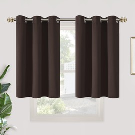 YoungsTex Short Blackout Curtains 36 Inch Length for Kitchen Window - Thermal Insulated with Grommet Room Darkening Drapes for Bathroom Cafe Windows, Brown, 2 Panels, 42 x 36 Inch