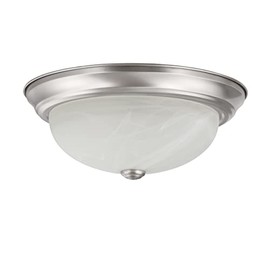 Aspen Creative 63023-09-1, 2-Light Flush Mount/Brushed Nickel Finish w/Alabaster Glass, 13" Dia., E26 Socket/60 Watts, Bulb Not Included