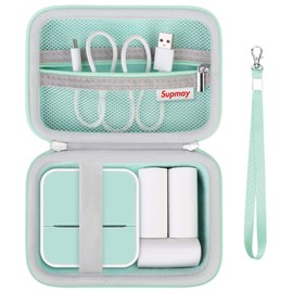 Supmay Hard Carrying Case for Anycash Sticker Printer - Printpods Mini Bluetooth Inkless Printer Protection Case with Mesh Pocket, Fit 3 Rolls of Stickers, USB Cable, Green