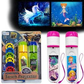 Pup Go 2 Pack Mermaid & Unicorn Torch with Projector, 6 Disks and 48 Pictures, Fairy Unicorn Toy for Girls, Cool Educational Science Kits for Children from 3 4 5 6 7 Years