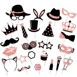 Fotobox Accessoires, 24 Stück Party Foto Requisiten in Roségold, Für Hochzeiten, Silvester, Weihnachten, Geburtstagsfeiern, Jugendweihe Deko Mädchen, Foto Booth Zubehör