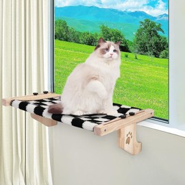 Cat Window Perch Hammock Bed with Wood & Metal Frame with Removable Fabrics Mats for Cats Easy to Assemble for Windowsill(L-21.2"x15"x6.9"-Gray+Checkerboard Grid)
