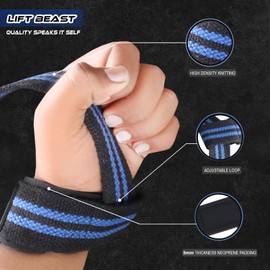 LIFT BEAST Professional Lifting Straps for Weightlifting, 24-inch Cotton Gym Straps with Neoprene Cushioned Wrist Padding for Men & Women – Durable Wrist Straps for Weightlifting & Powerlifting. (Black and Blue)