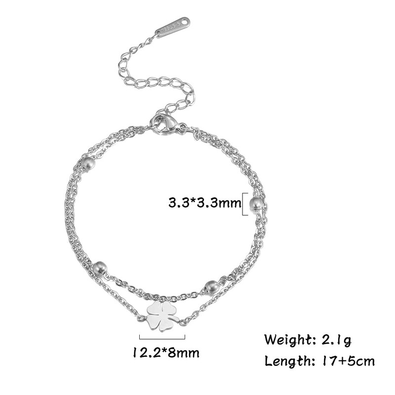 TEAMER Four Leaf Clover Bracelet Stainless Steel Irish Good Luck