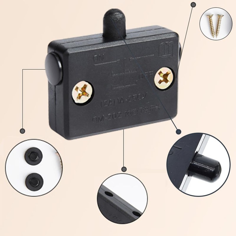 2Pcs Black Cabinet Lamp Switch, 12V 24V 110V Automatic Door