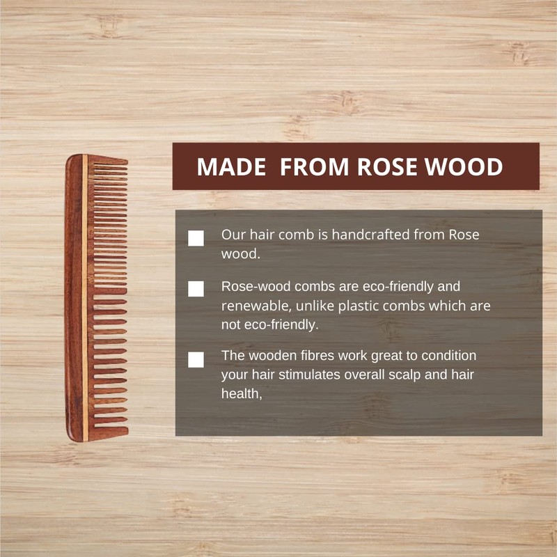 SVATV Handmade Rosewood/Rosewood Detangling Comb for Thick, Curly and Wavy
