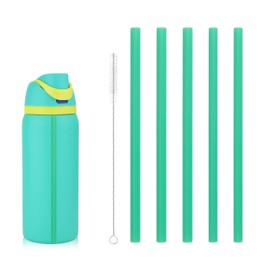 6pcs Replacement Straws for Owala FreeSip Water Bottles 24/32oz, Reusable Plastic Straws with Cleaning Brush 24/32oz Tumbler Accessories (Light Green)