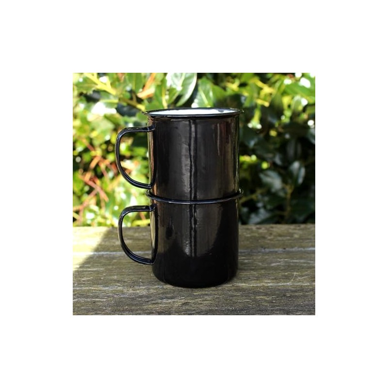 eBuyGB Set of 2 380ml Coloured Enamel Mugs Retro Outdoor