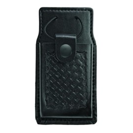 Hero's Pride AirTek Deluxe Radio Holder with Swivel, 100% Genuine Leather, Basket Weave Finish, Medium, 6 ½ x 2 ½ x 1 ¼”, Black Snap