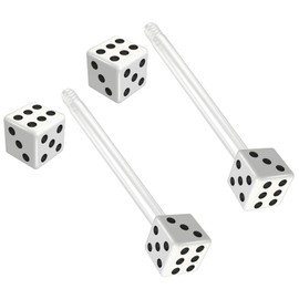 Evonix 2pc 16mm 1.6mm Flexible Tongue Bar Rings Bioflex 16mm 5/8 Bioplast Barbell Ring White Acrylic Dice