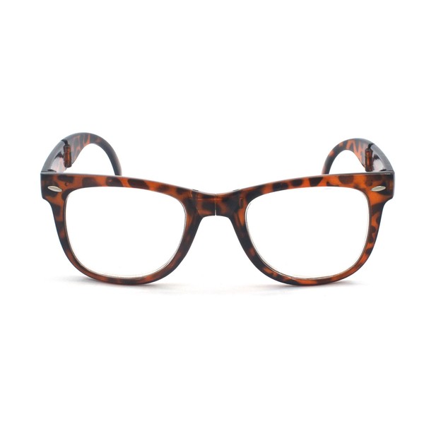EYE ZOOM Unisex Retro Plastic Folding reading glasses with Pouch (Brown Tortoise, 1.25)