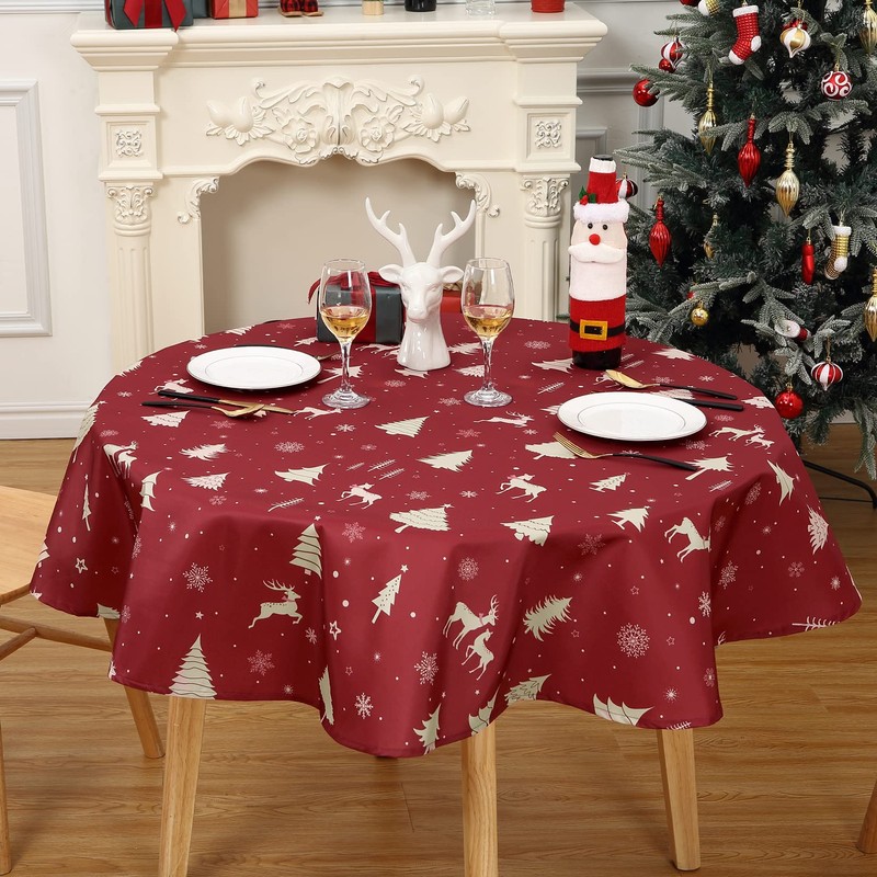 JOLLYTOP Round Christmas Tablecloth Xmas Table Cloth for Table Decoration,