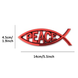Jesus Fish Christian Car Decal Sticker - Chrome Symbol Emblem for Truck, Fridge, Wall, Window - Plastic Badge (Red Peace)