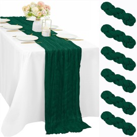 6 Pcs Emerald Green 10FT Cheesecloth Table Runner Gauze Fabric Runner for Tables Boho Table Runner Decoration Rustic Sheer Runner for Wedding Birthday Baby Bridal Shower Party (35 x 120 Inches Long)