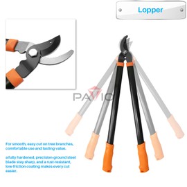 Patio Paradise Garden 3 Piece Tree and Shrub Lopper-Shears-Purner Set, Garden Tool Set Tree Trimmer Branch Cutter Kit
