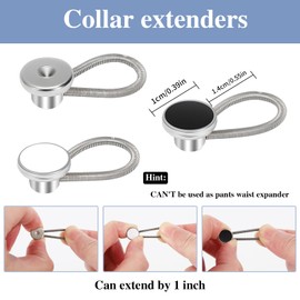 KIKAZARRU 12 Pcs Elastic and Adjustable Collar Extenders for Mens Shirts, Comfortable Neck Button Extenders for Mens Dress Shirts and Suits Cuffs, Tie Collar Extender, 3 Colors(Black, White, Silver)