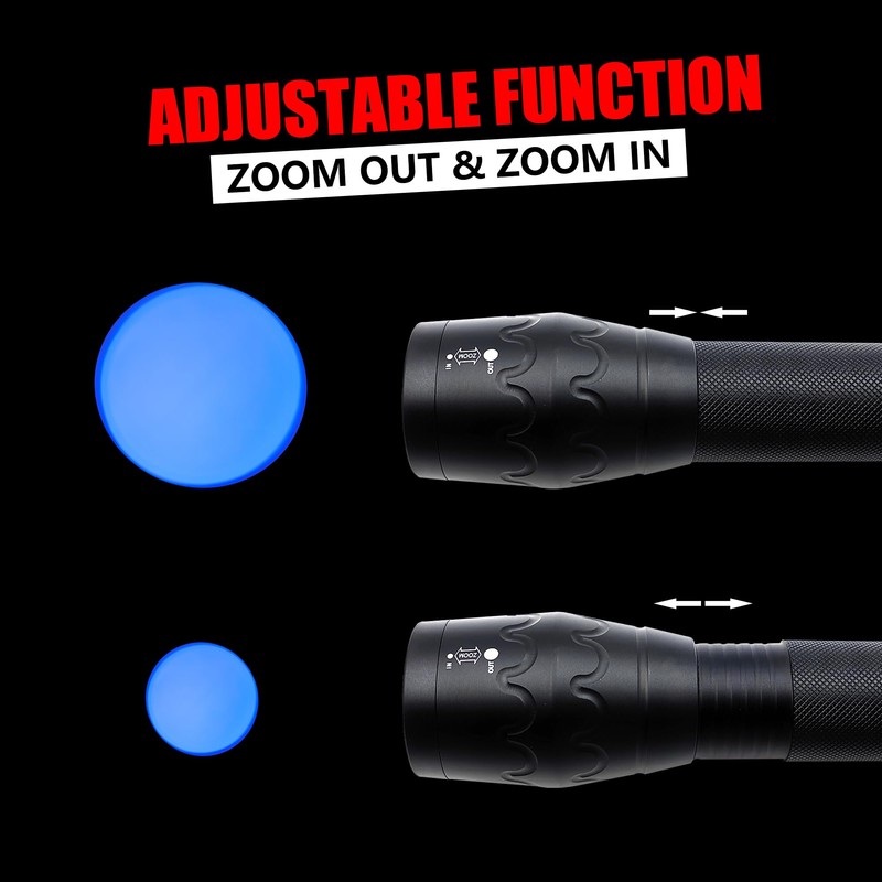 FADOMALL Blue Light LED Flashlight Single Mode Adjustable Focus Night