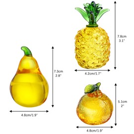KRISININE Set of 3 Glass Fruits Decor Pineapple Orange Pear Fruit Figurine Decorations as Collections for Home Wedding