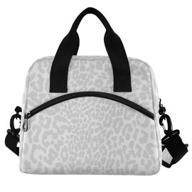 Oarencol White Leopard Insulated Lunch Bag Animal Skin Print Reusable Cooler Lunch Tote Box with Shoulder Strap for Work Picnic School Beach