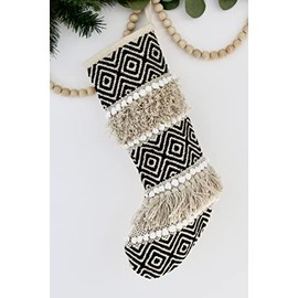 Casa Boho Christmas Stocking Neutral Stockings Boho Christmas Stockings Christmas Decorations Boho Christmas Decor Holiday Stockings Boho Black