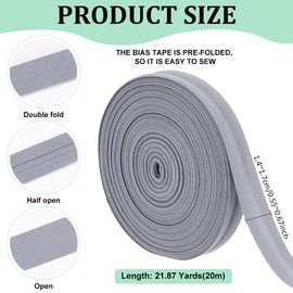 BENECREAT 20 m Easy Folded Bias Binding Tape Hem Tape, 14 mm Wide, Dark Grey, for Sewing DIY Garments, Sewing, Piping, Quilting