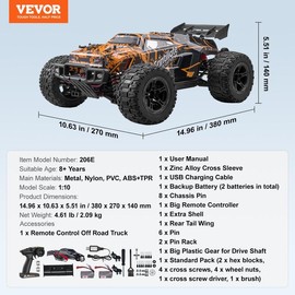 VEVOR Remote Control Car, 1:10 Scale RC Car for Kids,  All Terrain 4WD Off-Road Truck with 45° Wheelie & Adjustable Speed, 50 km/h High-Speed Hobby RC Racing Car Toy, Ideal Gift for 8+ Year Kids, IPX4:_1:10 Scale