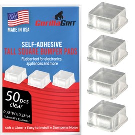 Clear Tall Square Adhesive Rubber Bumper Pads - Rubber Feet for Speakers, Electronics, Furniture, Appliances, Audio Equipment - 50 Pieces