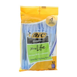 Bic Round Stic Xtra Life Medium Ballpoint Pen, Blue Ink 10 ea (Pack of 3)