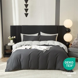 RSNIRCH Cotton Single Duvet Cover Dark Grey Silver Grey Soft Reversible Bedding Set Single Bed Quilt Cover with Pillow Case