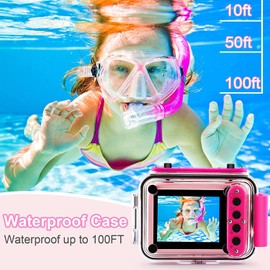 GKTZ Kids Camera - Underwater Camera Birthday Gifts for Girls Boys Children Digital Waterproof Camera with 32GB SD Card, Pool Toys for Kids Age 3-12 (Pink)