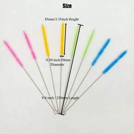 FOREVERIE Pipe Tube Straw Cleaning Brush Blue, Set of 6, with High Density Nylon Bristles & Stainless Steel Handle & Hanging Loop, Diameter 10 x Length 250 mm / 0.4 x 10 Inch
