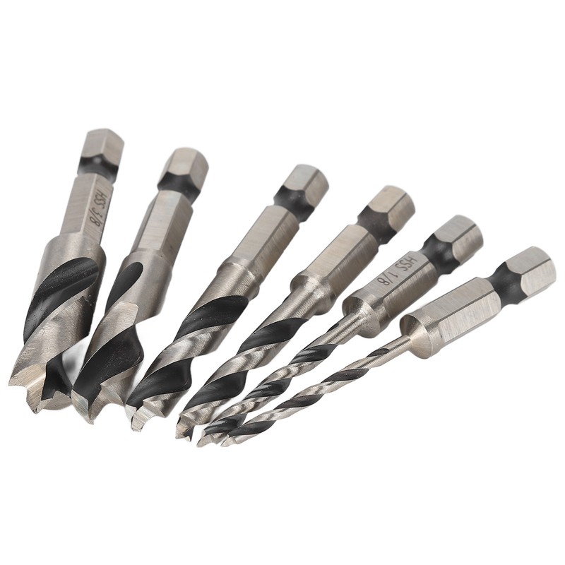 6Pcs 3 Point Drill Bit High Speed Steel Imperial Wood