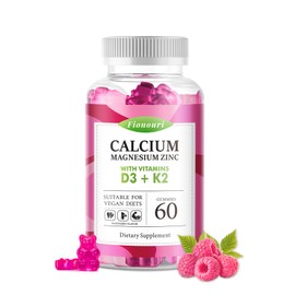 Calcium Magnesium Zinc Gummies with Vitamin D3 & K2 - High Potency Enhanced Absorption -60 Raspberry Gummies Flavored