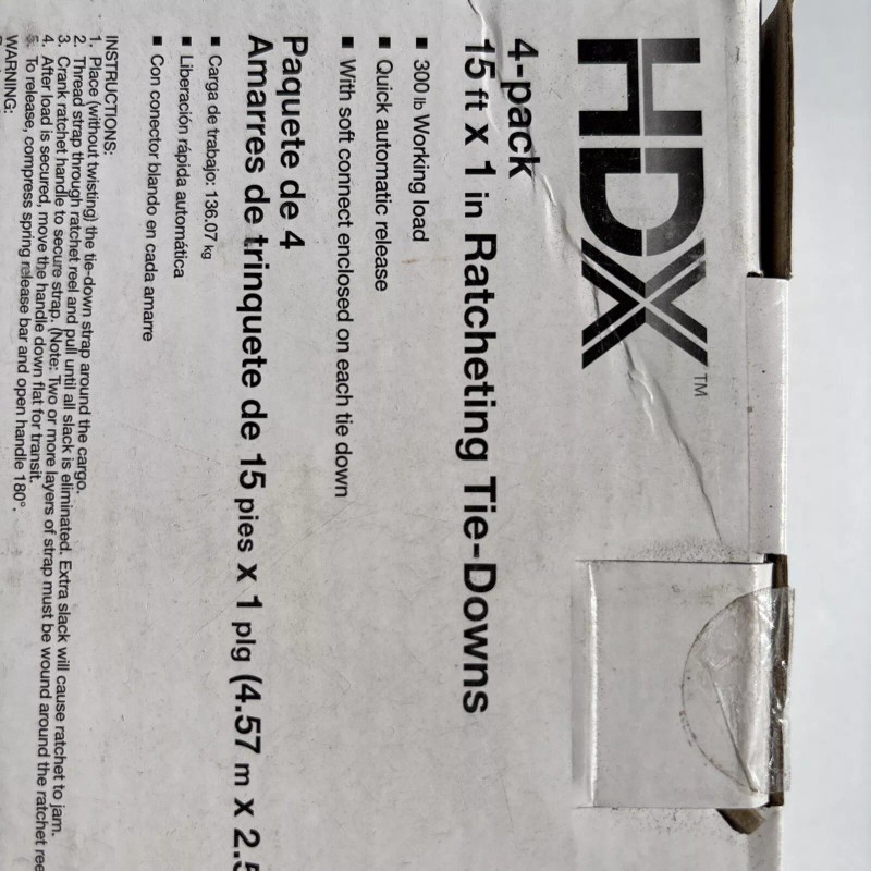 HDX 4-pack, 15 ft x 1in Ratcheting Tie-Downs, Brand New