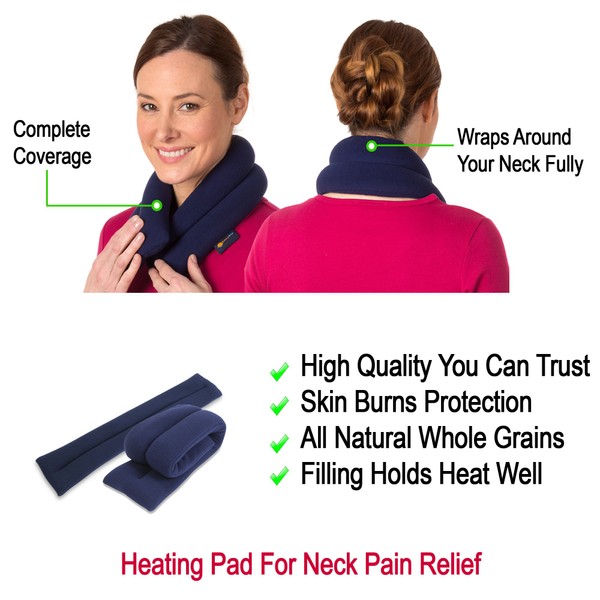 Microwavable Neck Heating Wrap, Extra Long, 25"x5", Heat Therapy Pad for Sore Neck & Shoulder Muscle Pain Relief - Thermal, Reusable, Non Electric Hot Pack Pads or Cold Compress, Navy Blue