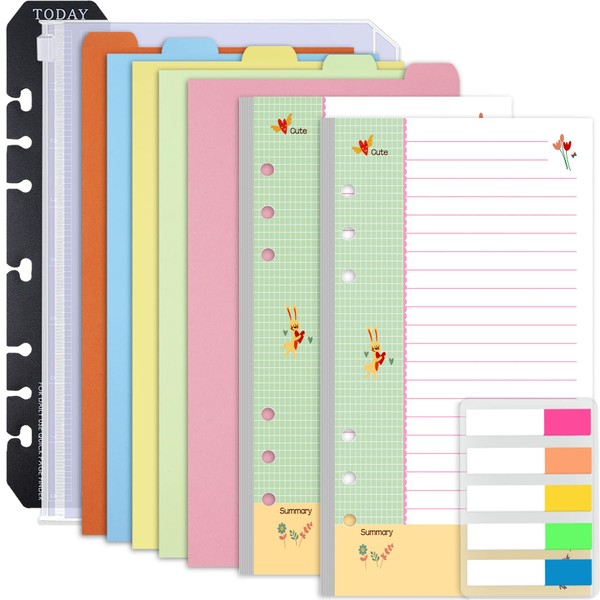 Rancco A6 Refill Paper, Colorful 6-Rings Binder Papers Refill, Filofax