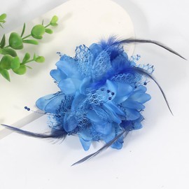 Mecool 3 in 1 Flower Hair Clips for Weddings Women's Brooches & Pins Corsage Women's Hair Jewellery Ponytail Holder | 4.72" Ladies Brooches for Wedding | Hair Styling Accessories for Girls - Blue