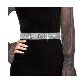 Yalice Sparkle Rhinestone Leather Belts Elastic Wide Waist Belt Bling Wedding Belts for Dress Skinny Crystal Waist Jewelry (Silver-3(90CM/35.4''))