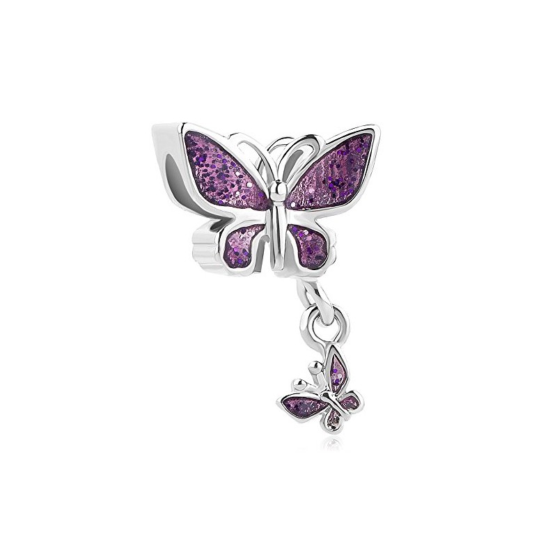 Third Time Charm Dangle Purple Butterfly Charm Beads for Bracelets