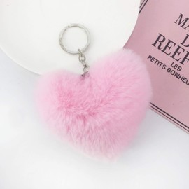 Soleebee Künstliche Kaninchenfell Keychain Flauschigen Liebesherz Pom Pom Schlüsselanhänger Taschen Koffer Rucksäcke Zubehör Charm Auto Schlüsselanhänger Schlüsselring für Frauen Mädchen (Rosa)