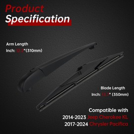 OTUAYAUTO Rear Windshield Wiper Arm Blade Set - Replacement for Jeep Cherokee KL 2014-2023, Chrysler Pacifica 2017-2024 - Factory Style Back Wiper Cover Accessories Assembly for Rear Window