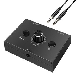 3.5mm Stereo Audio Switch 2-Way 3.5mm Switcher Manual Selector Audio Splitter Box 1 in 2 Out/2 in ONE Out Audio Sharing with Mute Button