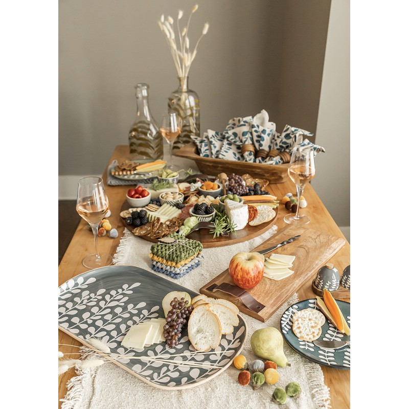 Mud Pie Blue Painted Leaf Platter, 10.5" x 17.5"