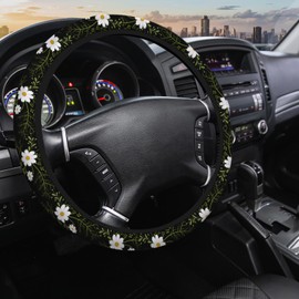 SISROW Daisy Steering Wheel Cover For Women Men White Daisy Wild Floral Leaves Bloom Universal Steering Wheel Protector Steering Wheel Covers Car Accessories For Women Men Steering Wheel Cover 15 Inch